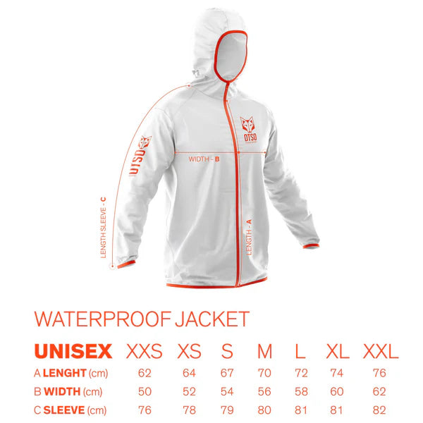 Waterproof Jacket OTSO Unisex - White & Fluo Orange