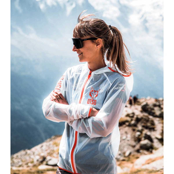 Waterproof Jacket OTSO Unisex - White & Fluo Orange